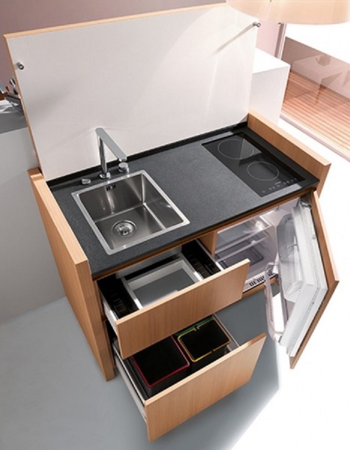 Mẫu tủ bếp thông minh biến nhà chật hoá rộng